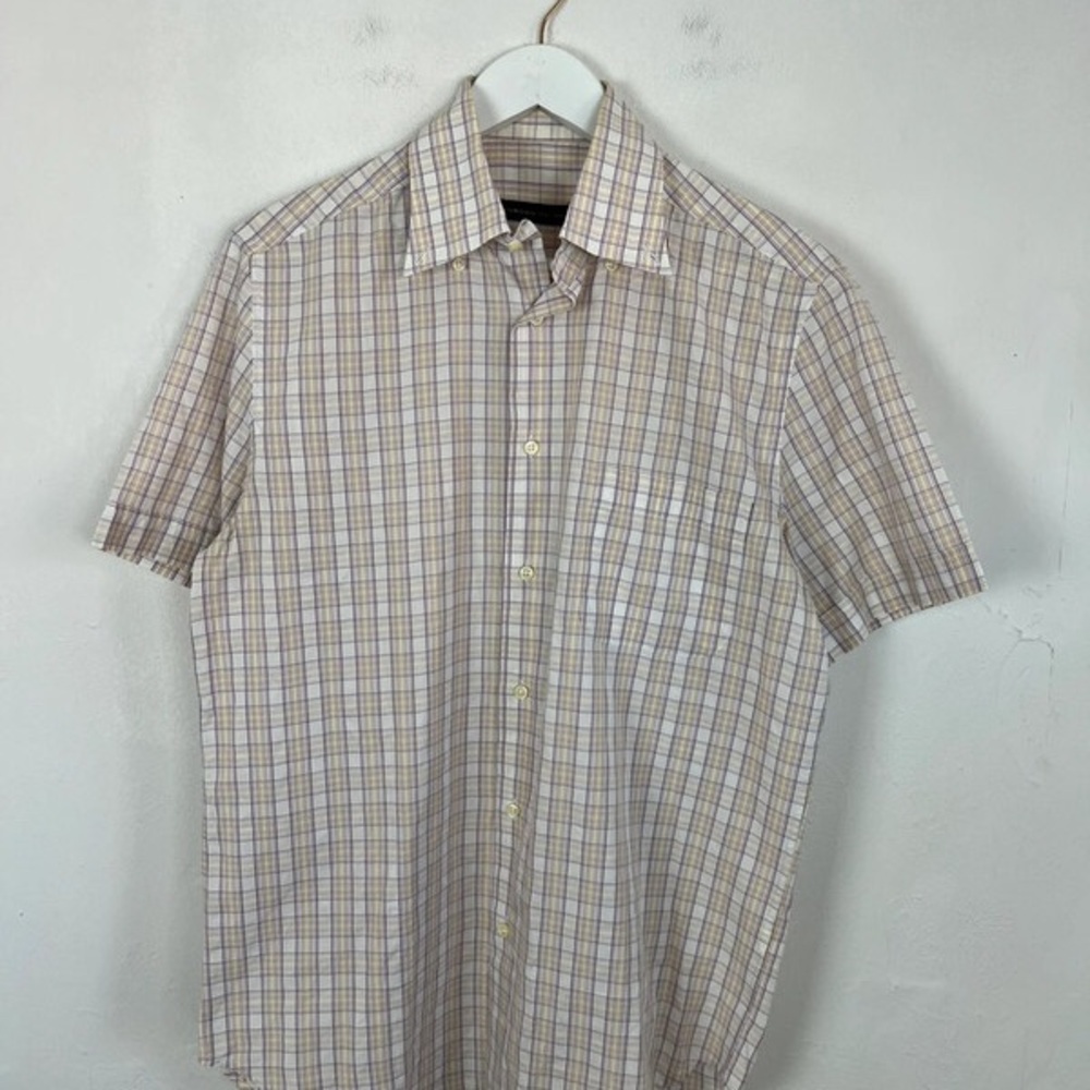 Men's Beige Plaid Short Sleeve Shirt